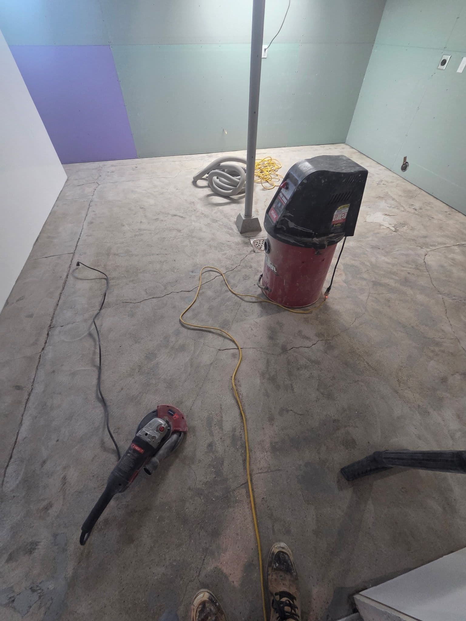 Cracked Laundry Room Floor Gets a Full Flake Epoxy Finish in Lakeville